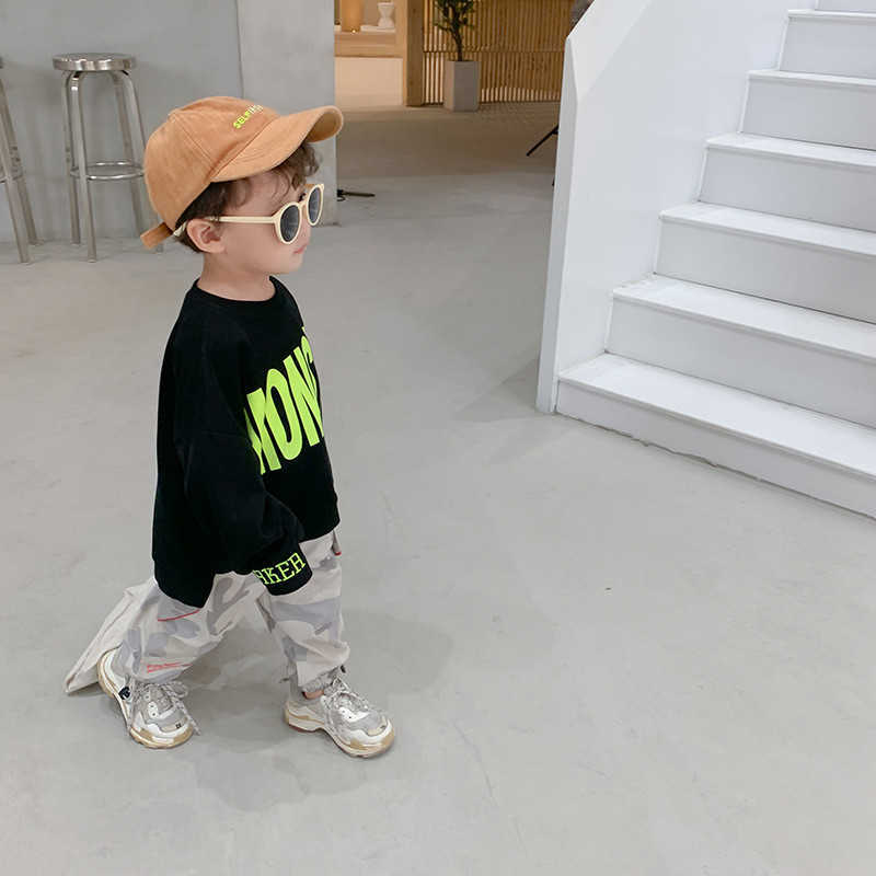 Boy long sleeve loose Sweatshirts Korean Style letter print Sweatshirt for baby boys cotton fashion children tops 210615