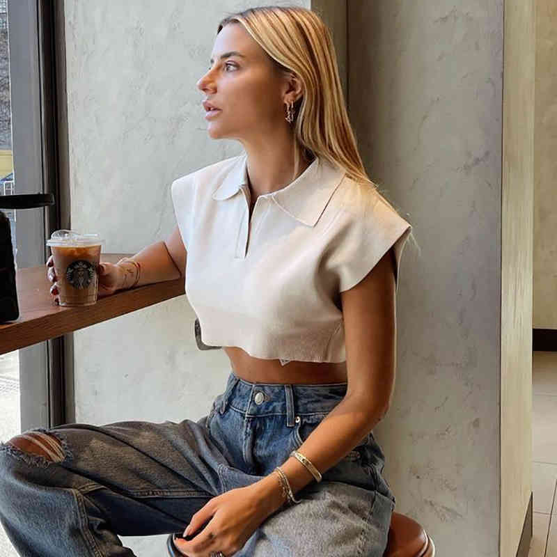 Vintage Women Stylish Wide Tops Summer Fashion Chic Short Beige Tees Streetwear Womem Casual Loose Top Girls Cute 210430