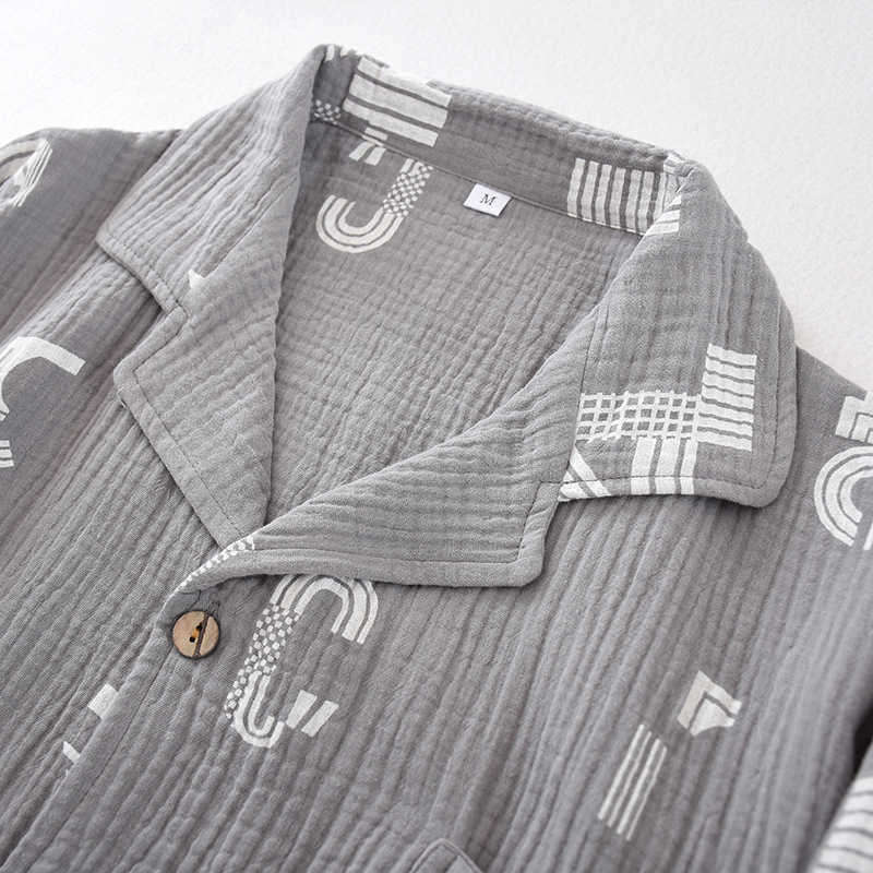 Japanese spring and autumn men's pajamas two-piece 100% cotton long-sleeved trousers simple letters loose home service set 211019