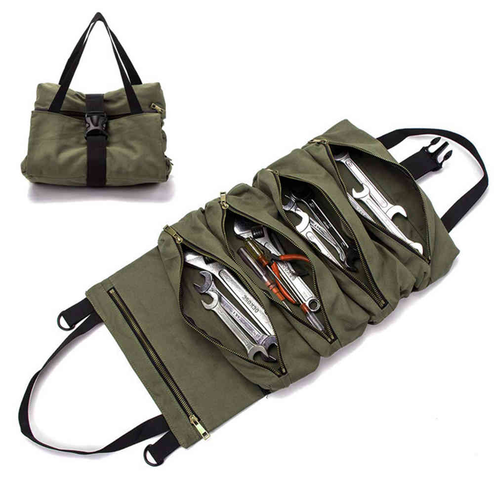 Tool Storage Bags Portable Canvas Handbag Car Seat Back Carrier Organizer Multi-Function Roll Up Tools Pouch Outdoor Accessories