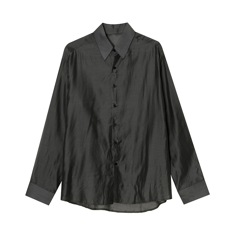 IEFB Korean Trendy Spring Long Sleeve Men's Shirts Fashion Pure Color Streetwear Oversize Lightweight See-through Tops 210524