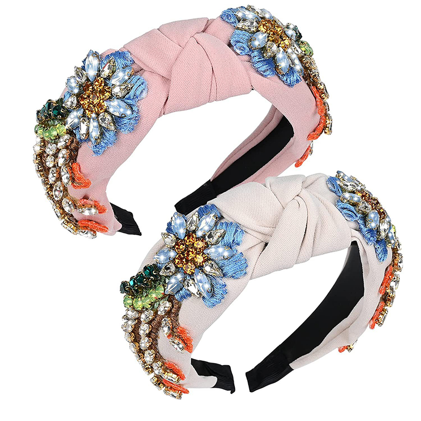 Flower Headband Crystal Hairband Cloth Band For Women Party Wedding Rhinestones Hair Accessories