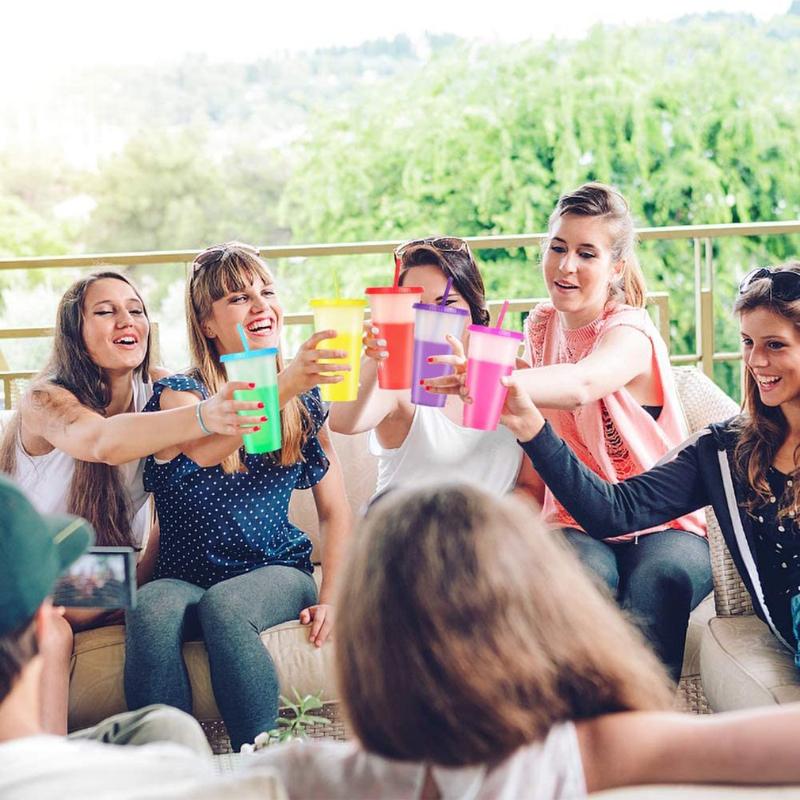 Mugs 7 Pieces Portable Color Changing Cups With Lid Straws Plastic Bulk Reusable For Adults And Kids