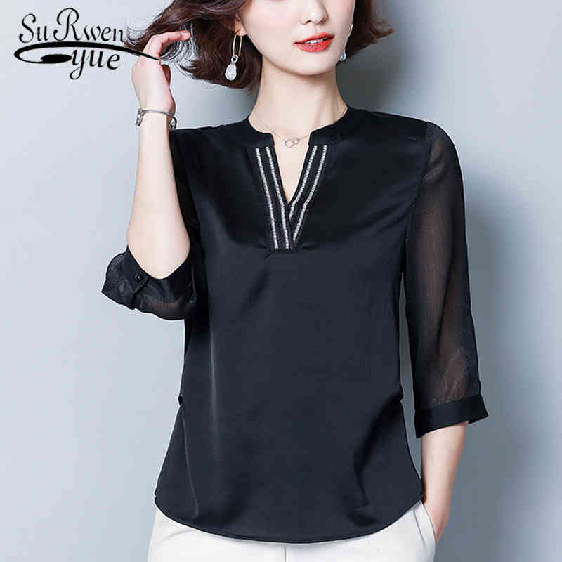 Spring Summer Short Sleeve Chiffon Blouse Women Casual Plus Size Solid Shirt V-neck Ladies Tops Camisas Mujer 8608 50 210508