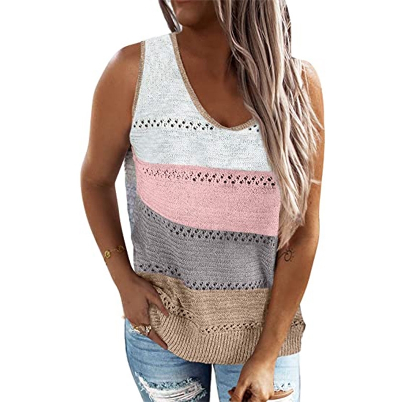 Fashion Tank Tops Sexy Crop Vest Solid Harajuku Female Off Shoulder Knitted Patchwork Summer Women Tops Hollow Out Camis Top 210515