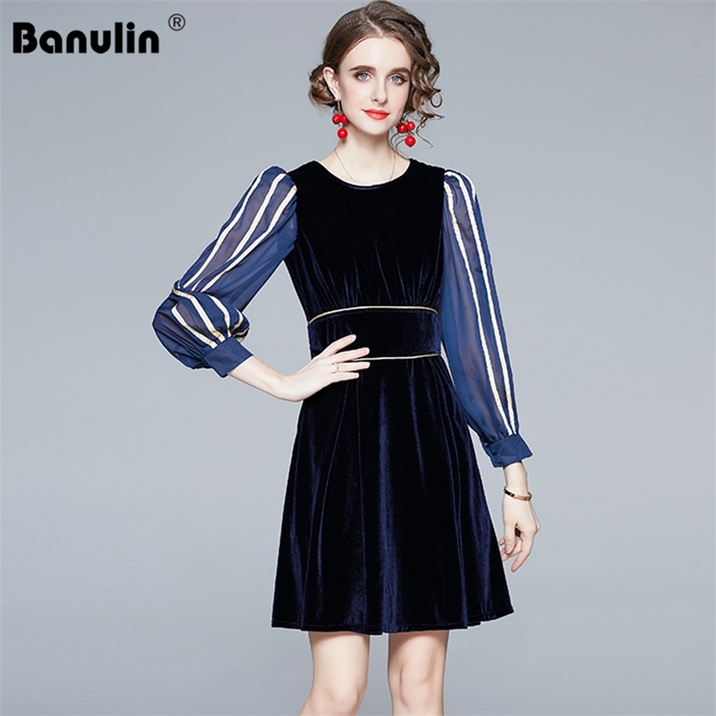 Banulin Autumn Winter Runway Fashion Lantern Sleeve Chiffon Patchwork Sexy Blue Mini Party Velvet Dress Women Vestidos 210603, Noble blue
Banulin Autumn Winter Runway Fashion Lantern Sleeve Chiffon Patchwork Sexy Blue Mini Party Velvet Dress Women Vestidos 210603, Noble blue