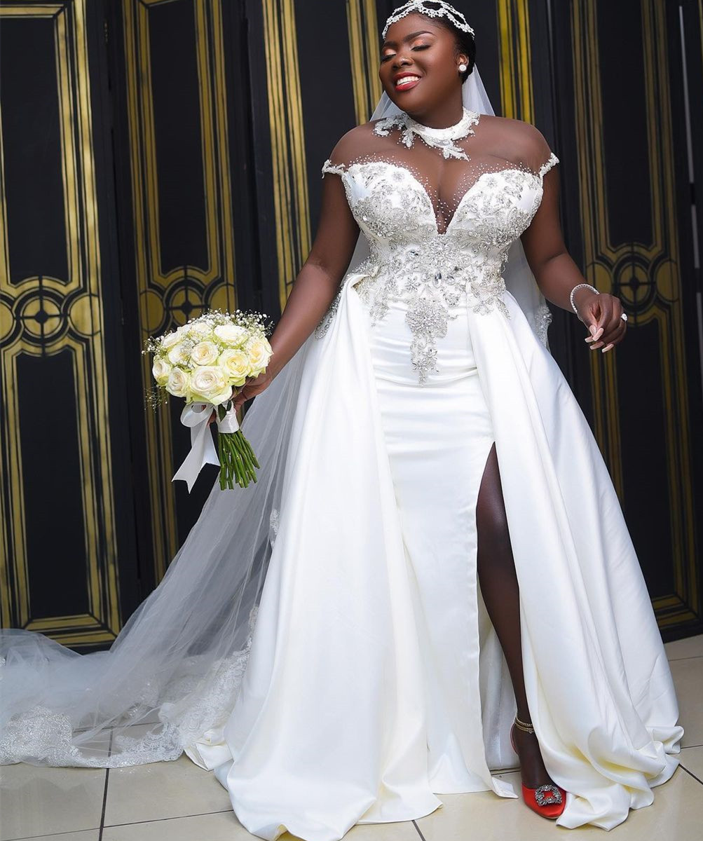 plus size arabic aso ebi luxurious mermaid sexy wedding dress beaded crystals lace bridal gowns dresses zj153