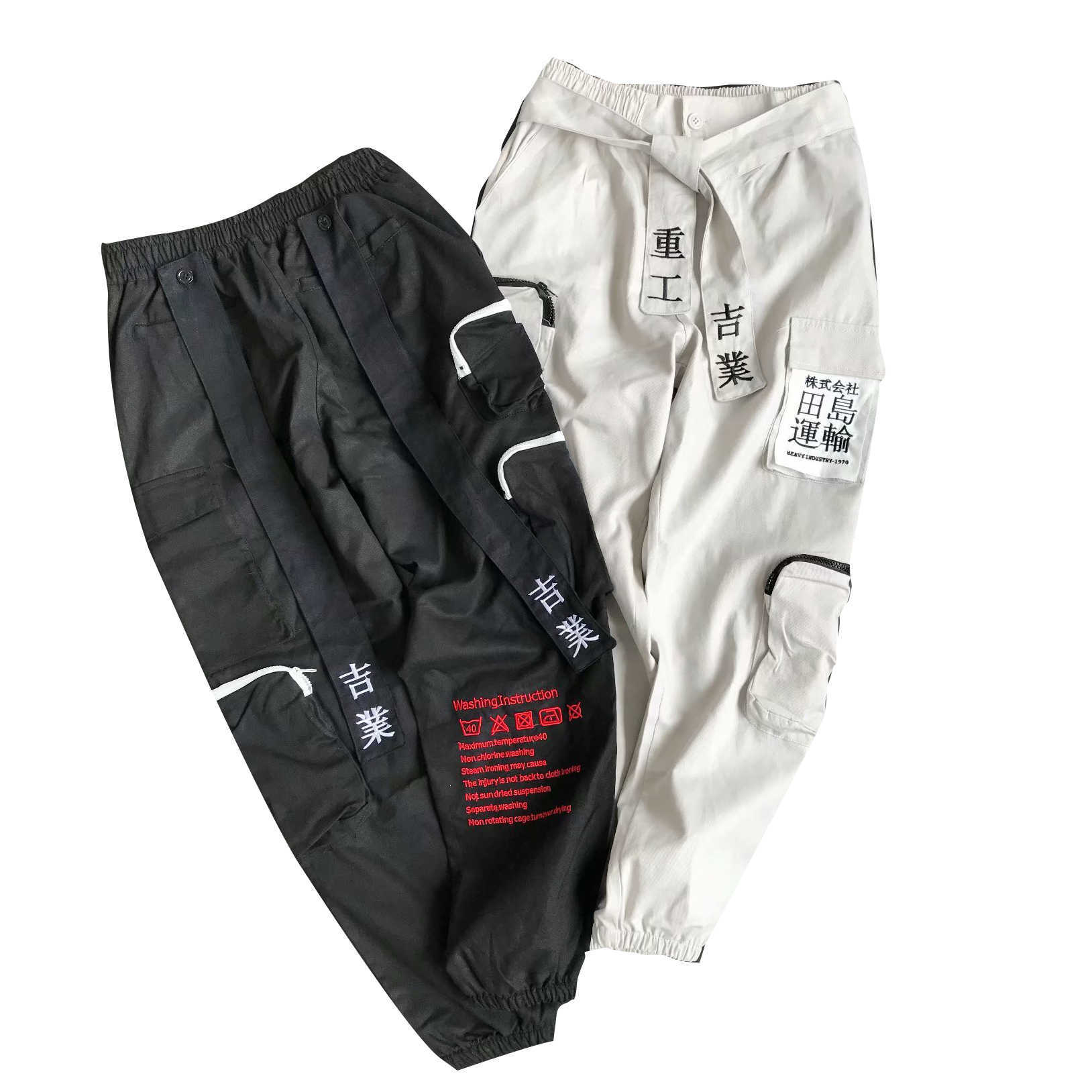 women/Men's clothes Harajuku Overalls Cargo Pants More bag trousers Jogger Ribbon Hip hop loose comfortable streetwear 210810