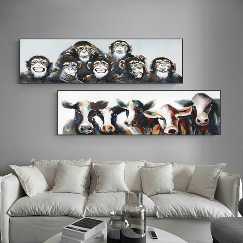 Funny Monkey Cow Graffiti Art Canvas Painting Gorilla Canvas Prints Animal Pictures Wall Art For Living Room Modern Home Decor