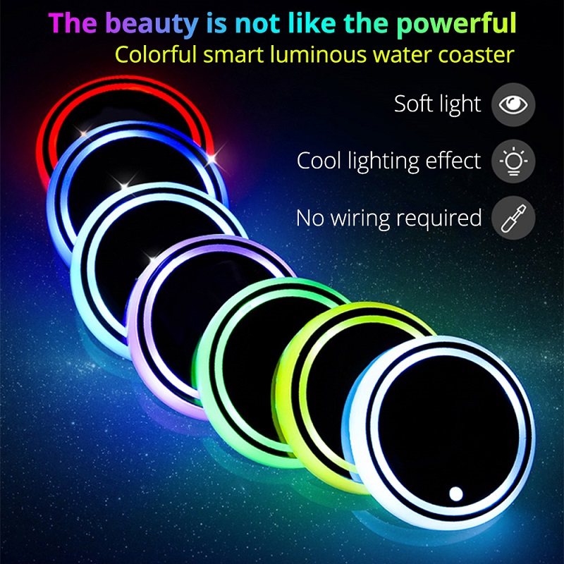 LED Car Cup Mat Atmosphere Lights for All Cars RGB USB Charging Cups Pad Interior Atmosphere-Lamp