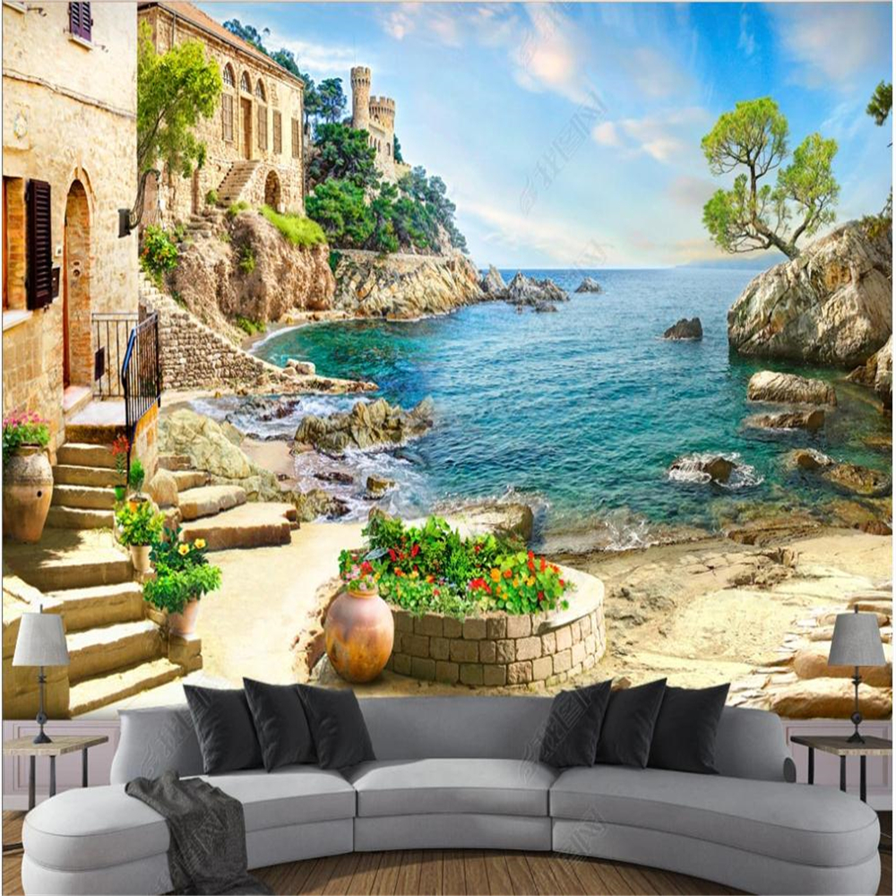Garden sea view wallpapers background wall 3d murals wallpaper for living room