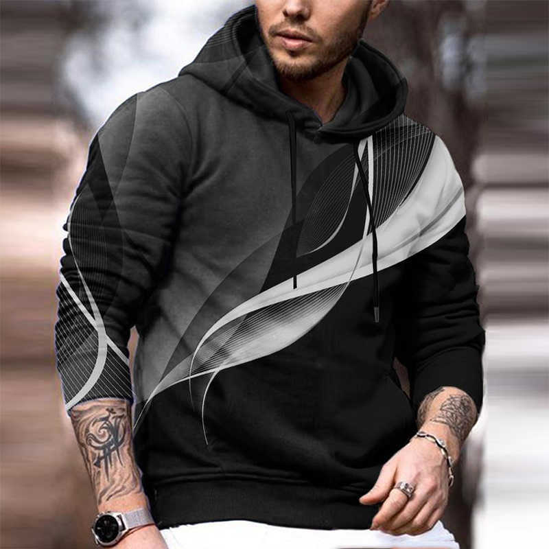 Autumn Casual Loose Hoodies Sweatshirt For Men Fashion Pattern Print Hooded Tops Retro Male Long Sleeve Pullover Streetwear 210927