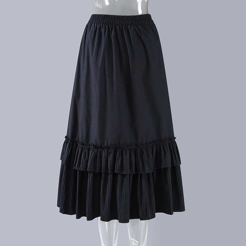 Loose Casual Pleated Skirts Women Spring Summer Solid Japanese High Waist Jupe A-line Fashion Elegant Mujer Faldas 13A240 210525