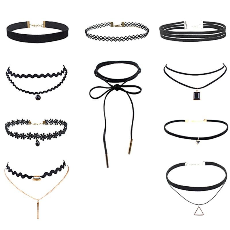 Chokers 10 PCS/Set Choker Necklaces Gothic Tattoo Black Lace Leather Velvet Punk Collier Collar Femme Chocker Jewelry For Women
Chokers 10 PCS/Set Choker Necklaces Gothic Tattoo Black Lace Leather Velvet Punk Collier Collar Femme Chocker Jewelry For Women