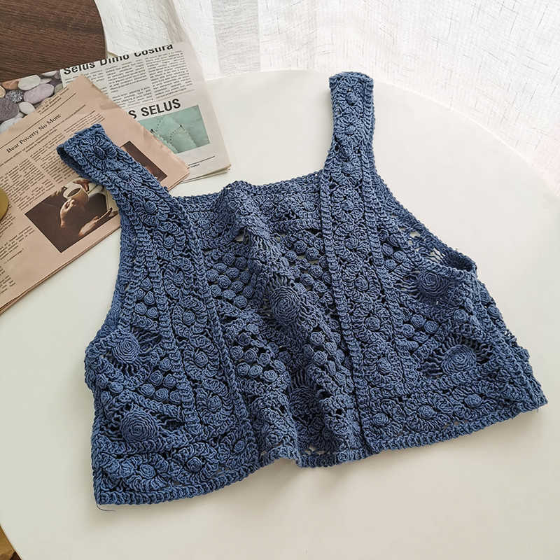 Summer Lace Hollow Out Crop Top Slim Korean Fashion Holiday Sexy Beach Tank W812 210625