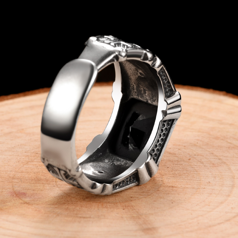 925 Sterling Silver Vintage Black Stone Virgin Mary Finger Ring for Men Women Open Cuff Band Rings Cubic Zirconia Onyx Jewelry Bijoux Birthday Christm
