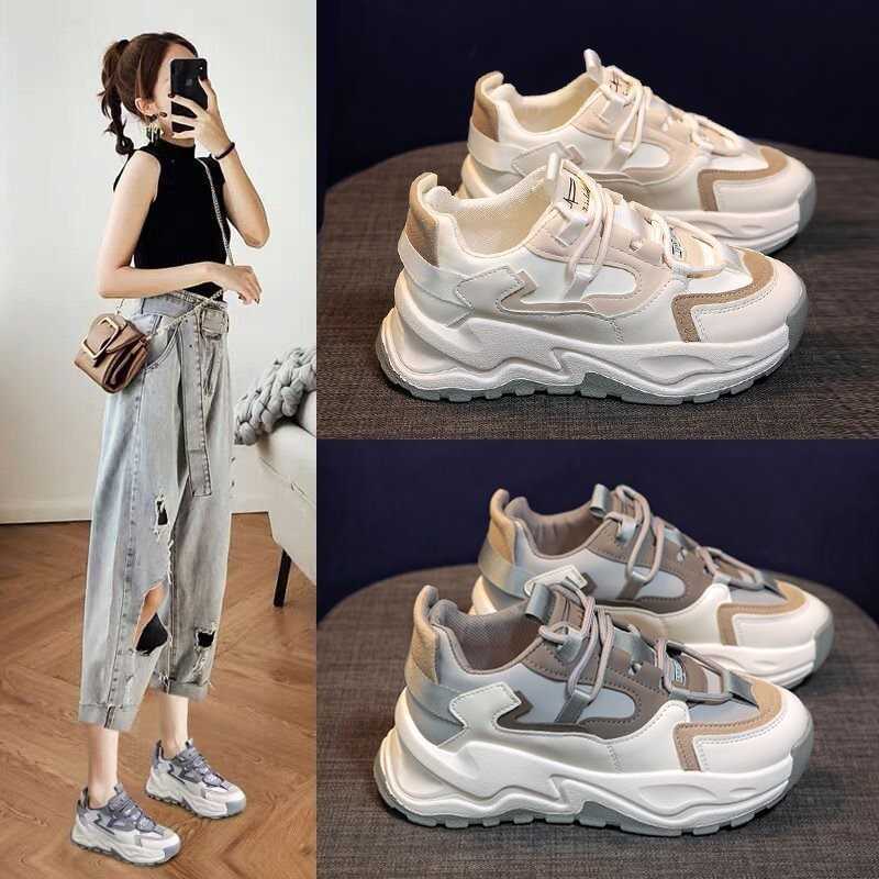 New Women's Spring Platform Chunky Sneakers,gray Brown Sports Shoes,comfort Casual High Sneaker Women Vulcanize Sneakers Y0907