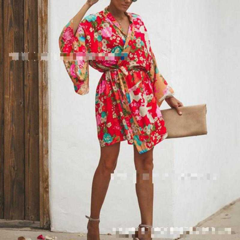 Women Blouse Printed Shirts Long Sleeve Lace Up Print Cardigan Loose Casual Floral Ladies Tops Plus Size 210524