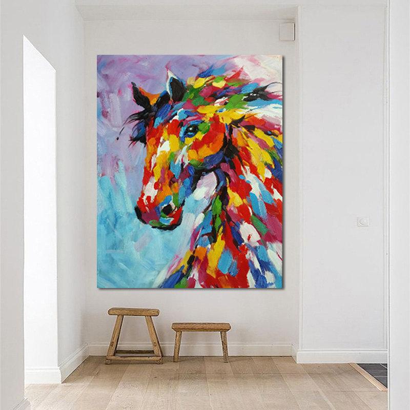 Modern Abstract Colorful Horse Art Oil Painting On The Wall Canvas Decor For Living Room Baby Room Home Poster Unframed