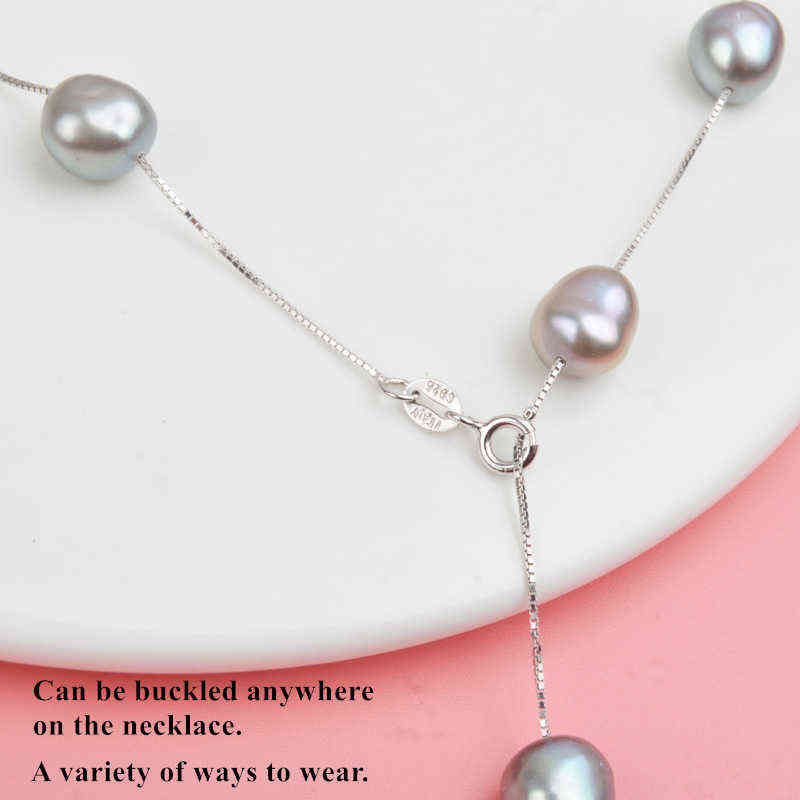 ASHIQI Real Pure 925 Sterling Silver Chain Pendant Necklace For Women 8-9mm White Gray Natural Freshwater Baroque Pearl Jewelry 220121