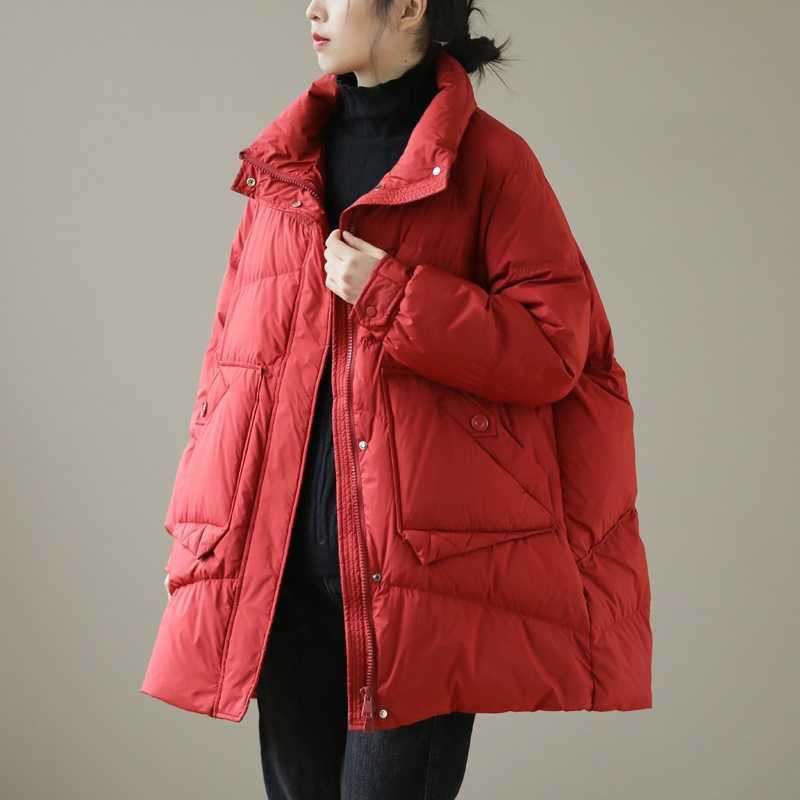 Janveny Winter Autumn Puffer Jacket Women 90% White Duck Down Coat Female Middle Long Loose Bread Coats Feather Parkas Outwear 211018