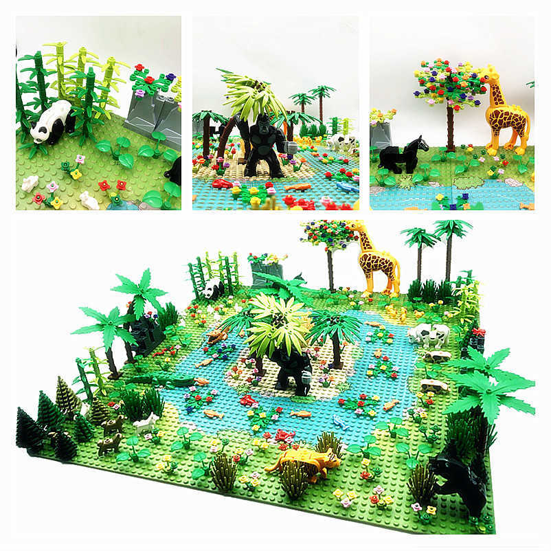 

Rain Forest Parts Animal Green Grass Jungle Bush Flower Tree Plants Building Blocks DIY MOC Assemble Compatible Brands Baseplate Q0624