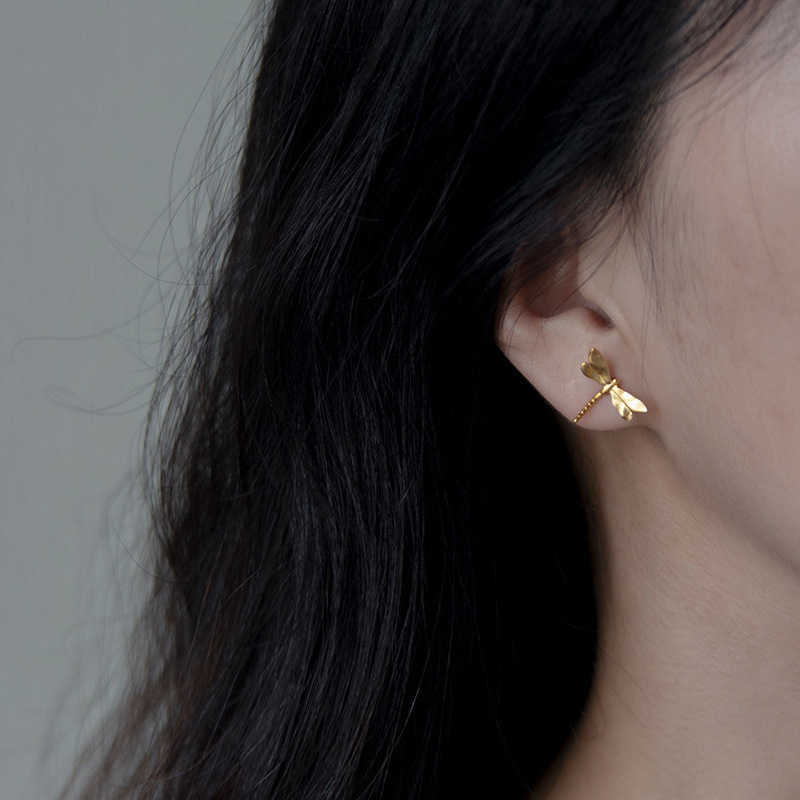 INATURE Cute Dragonfly 925 Sterling Silver Women Ear Stud Earrings For Girls Jewerly Gifts 211009