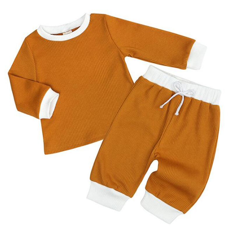 Infant Baby Boys Girls Long Sleeve Pure Color Top + Pants Spring Autumn Fashion Clothing Sets Kids Boy Girl Clothes Suits 210429