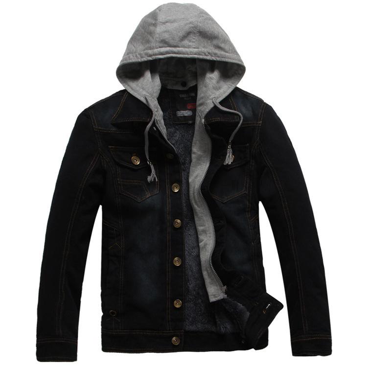Men's Jackets Denim Jacket Men Winter Hooded Collar Wool Liner Thick Warm Jeans Coat Vintage Motorcycle Chaquetas Hombre