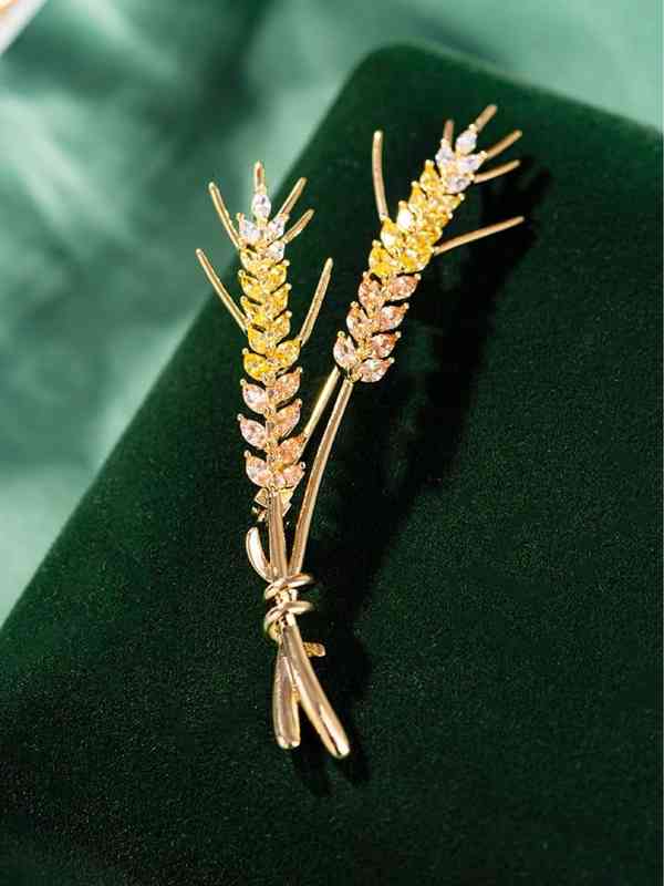 Women's Flower Decoration Baking Paint Naked Gold Korean Elegant Zircon Wheat Ear Brooch