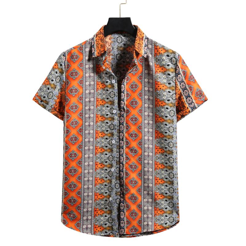 Men's Short Sleeve Shirts Cardigan Hawaiian Printing Button Down Shirt Men Casual Male Blouse Tops Streetwear Chemise Homme