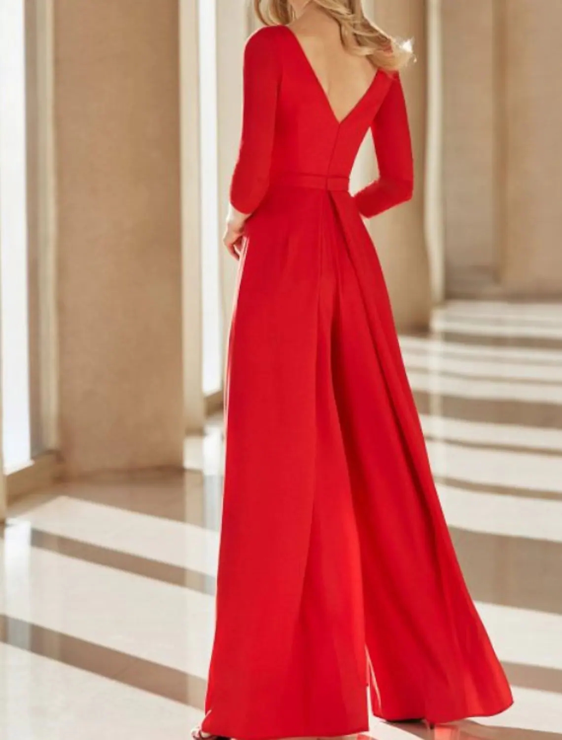Red Jumpsuits Open Back Evening Dress 2022 Jewel Neck Floor Length Chiffon Prom Formal Gown Robes De Soirée Vestidos