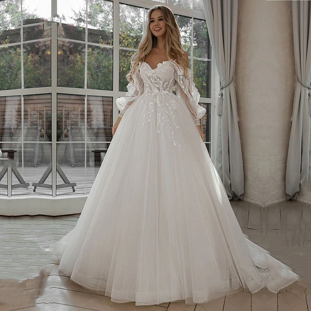 Princess V Neck Puffy Sleeves Shinny Wedding Dress Boho Appliques 3D Flowers Off Shoulder A Line Bridal Gowns Robe De Mariee, Chocolate
Princess V Neck Puffy Sleeves Shinny Wedding Dress Boho Appliques 3D Flowers Off Shoulder A Line Bridal Gowns Robe De Mariee, Chocolate