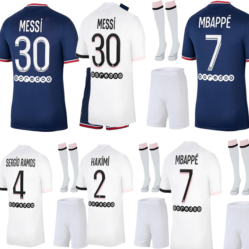 MBAPPE Messi Kids kit soccer jersey Home Blue Away White NAVAS VERRATTI Pink Children set with socks Ander Herrera Moise football shirts 21 22, Kids away with patches 1
MBAPPE Messi Kids kit soccer jersey Home Blue Away White NAVAS VERRATTI Pink Children set with socks Ander Herrera Moise football shirts 21 22, Kids away with patches 1