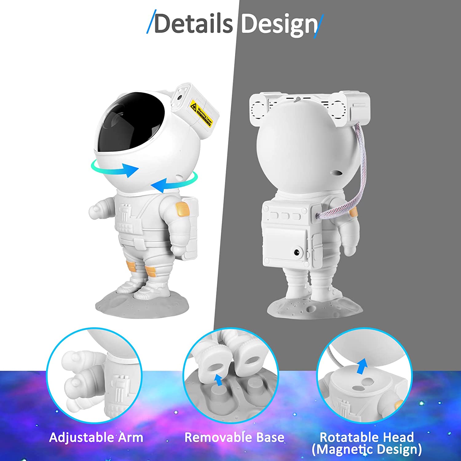 Kids Star Projector Night Light with Remote Control 360°Adjustable Design Astronaut Nebula Galaxy Lighting for Children Adults