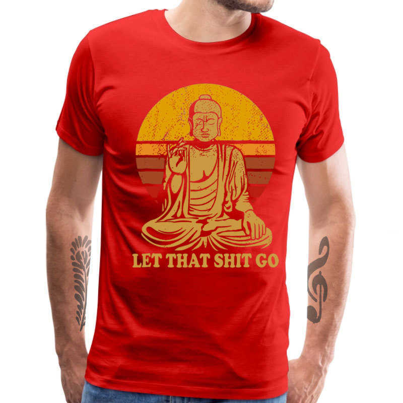 Vintage Style Tops Tees Let That Shit Go 100% Cotton Tee-Shirts Man T Shirts Buddha Shirt Adult Mens Tshirt Hip Hop Camiseta 210707