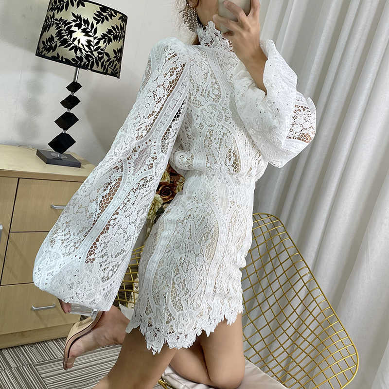 DEAT Women High Elastic Waist Buttocks Skirt Vintage Lace Hollow Out Shirt Two Piece Set Fashion Spring Summer 11B135 210709