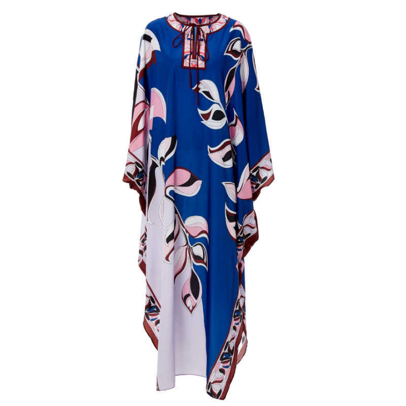Autumn Plus Size Loose Print Big Swing O-Neck Batwing Sleeve Ankle-Length Dresses Women 210615Z
