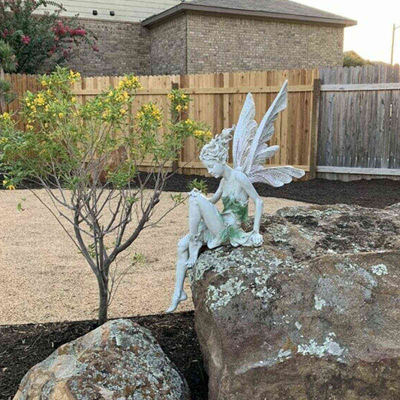 Flower Fairy Garden Miniatures Sculpture Resin Angel Sitting Statue Figurine Modern Home Outdoor Yard Art Decor Craft Ornaments 211108