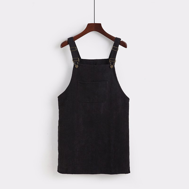Women Retro Corduroy Dress Autumn Spring Suspender Sundress Casual Loose Vest Overall Female Natural es 210428