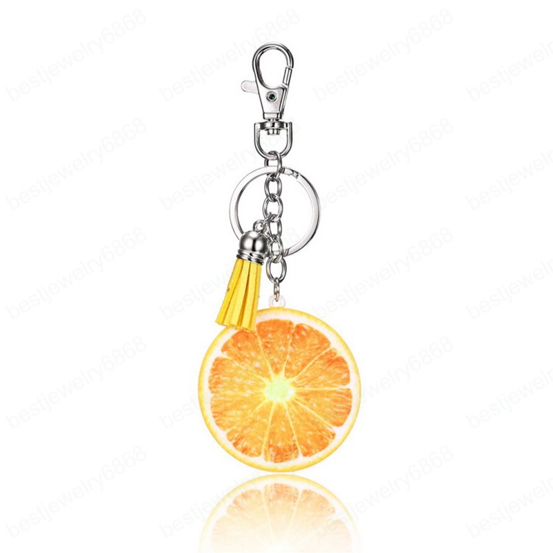 Fashion Fruit Acrylic Keychain For Woman Watermelon Orange Tomato Pineapple Pendant Tassels Key Chains Couple Bag Ornament Gift