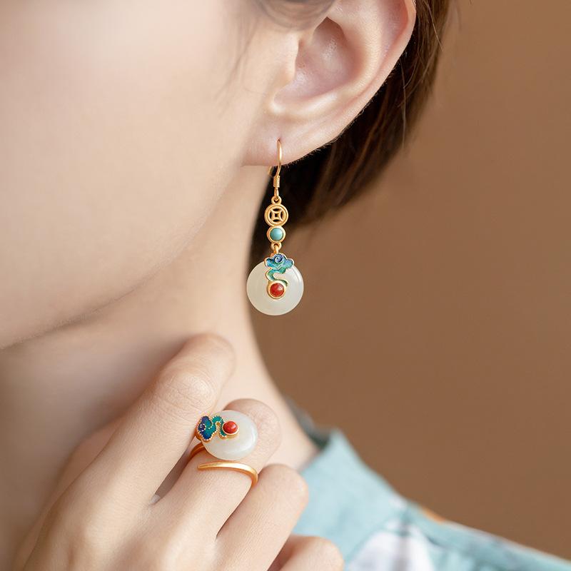 Stud Real 14K Gold Jewelry Earring Women Fine Aros Mujer Oreja Jade Earrings For Orecchini 14 K Yellow Bizuteria