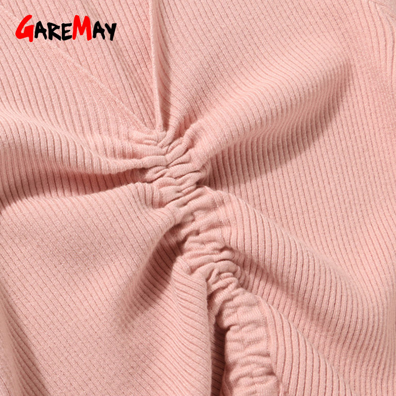 Lace Up Sweater Women Long Sleeve Short Knitted s White V Neck Ribbed Cropped Jumper Spring Pullover 210428