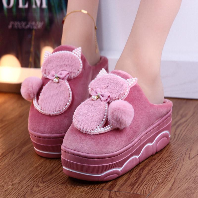 Cat Slippers Women's Winter Thick Soled Platform Ladies Cotton Shoes 2021 Indoor Home Warm Plush Fur Female High Heels, Black
Cat Slippers Women's Winter Thick Soled Platform Ladies Cotton Shoes 2021 Indoor Home Warm Plush Fur Female High Heels, Black