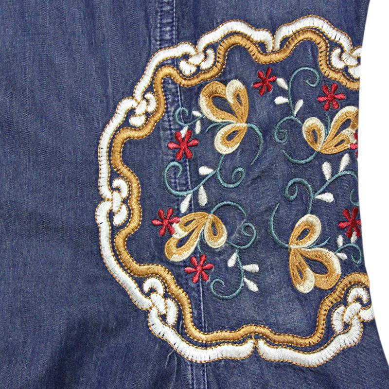 FairyNatural Ladies Chinese Style Embroidery Dresses Button Female Autumn Clothes 2021 Blue Retro Denim Slim Irregular Dress Casual