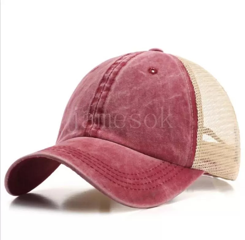7 Colors Ponytail Hats Men Woman Washed Mesh Baseball Cap Outdoor Sports Adjustable Sun Protection Net Caps DB756