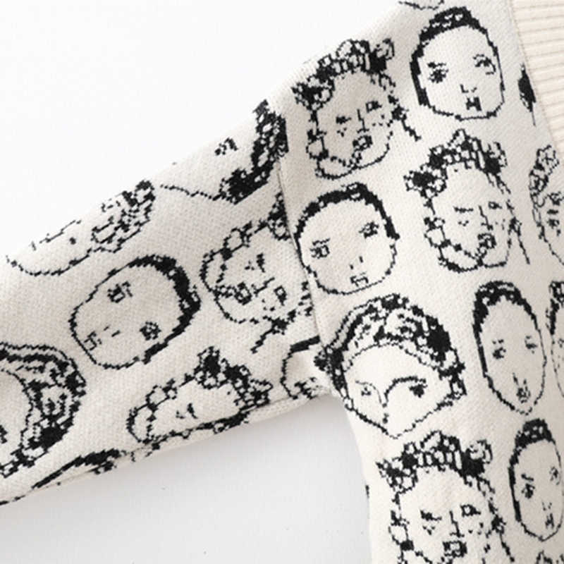 AZYT Autumn Winter Comic V neck Cardigan Female Jacket Knitwear Sweater Coat Casual Knit Jacket Sweater For Women 210928