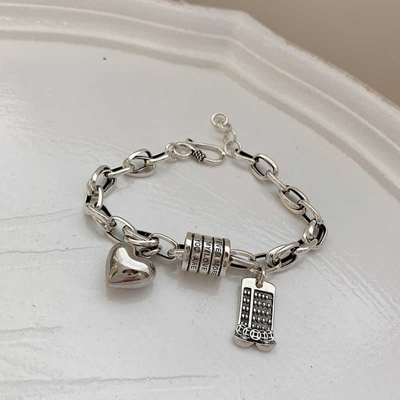 qmcoco 925 sterling silver women's punk bracelet, boulier heart jewelry, thick chain, retro creativity, party gifts, 2021 new series, Golden;silver 
qmcoco 925 sterling silver women's punk bracelet, boulier heart jewelry, thick chain, retro creativity, party gifts, 2021 new series, Golden;silver