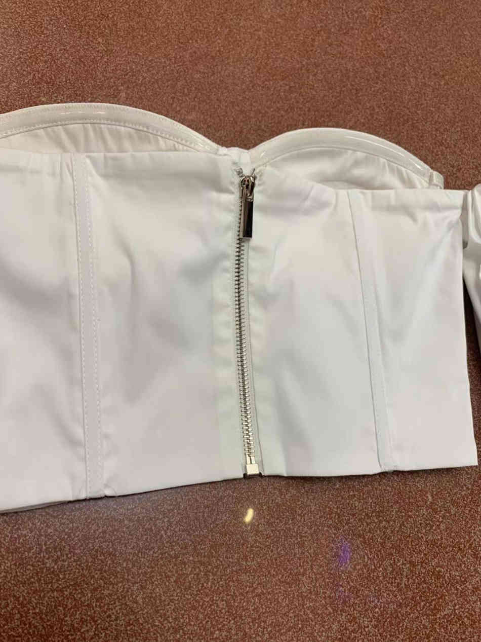 Free Women's Summer White Crop Top Sexy Wrapped Chest Shoulder Lantern Long Sleeve Bodycon Club Party 210524