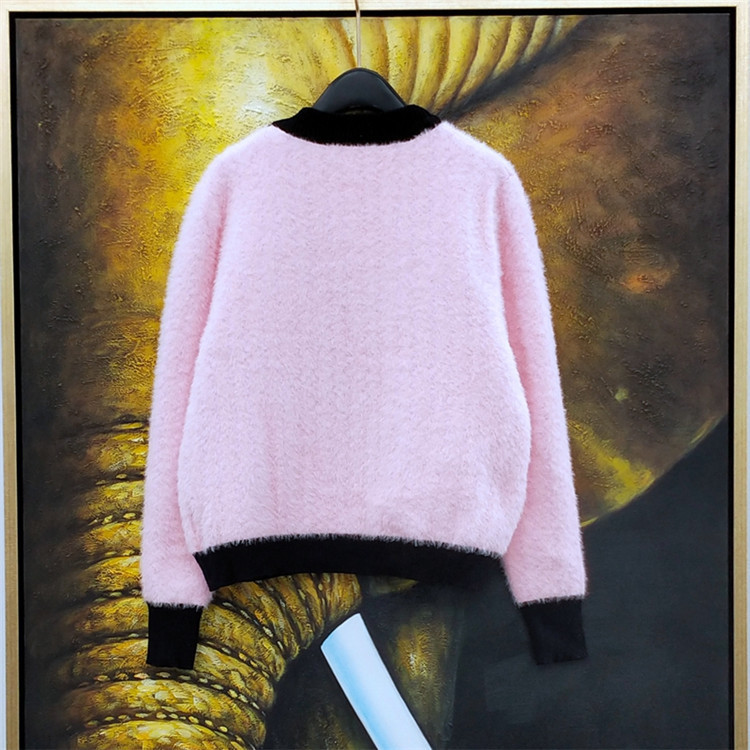 Autumn winter new design womens mohair wool knitted soft warm v-neck long sleeve color block sweater cardigan coat plus size SML